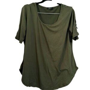 Aiways 1XL Olive Green Short Sleeve Top With Lace-Up Detail